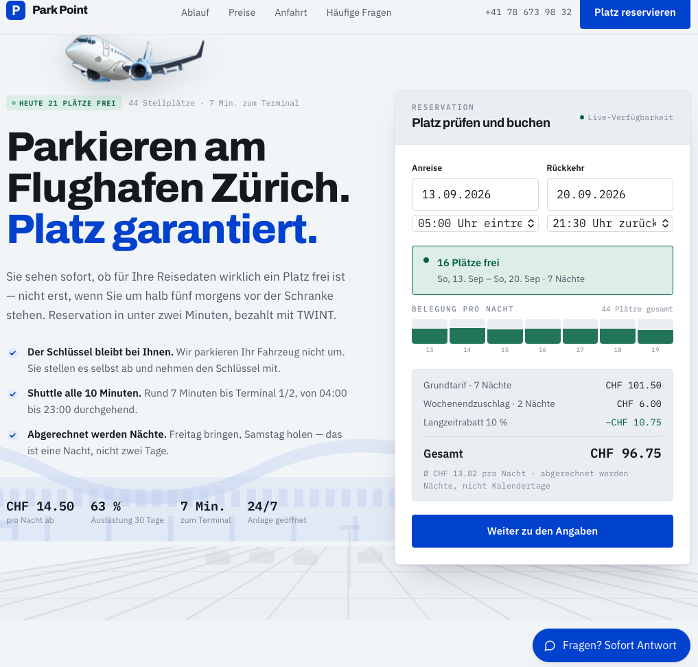 Park Point – Parkplatz am Flughafen Zürich mit Live-Verfügbarkeit buchen
